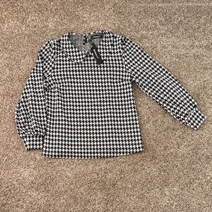 Allegra K Black and White Houndstooth Blouse